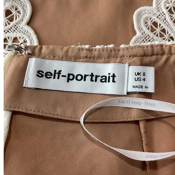 Self-Portrait Crystal-Embellished Ivory Guipure Lace Mini Skirt Size UK 8 / US 4 - Picture 4 of 6